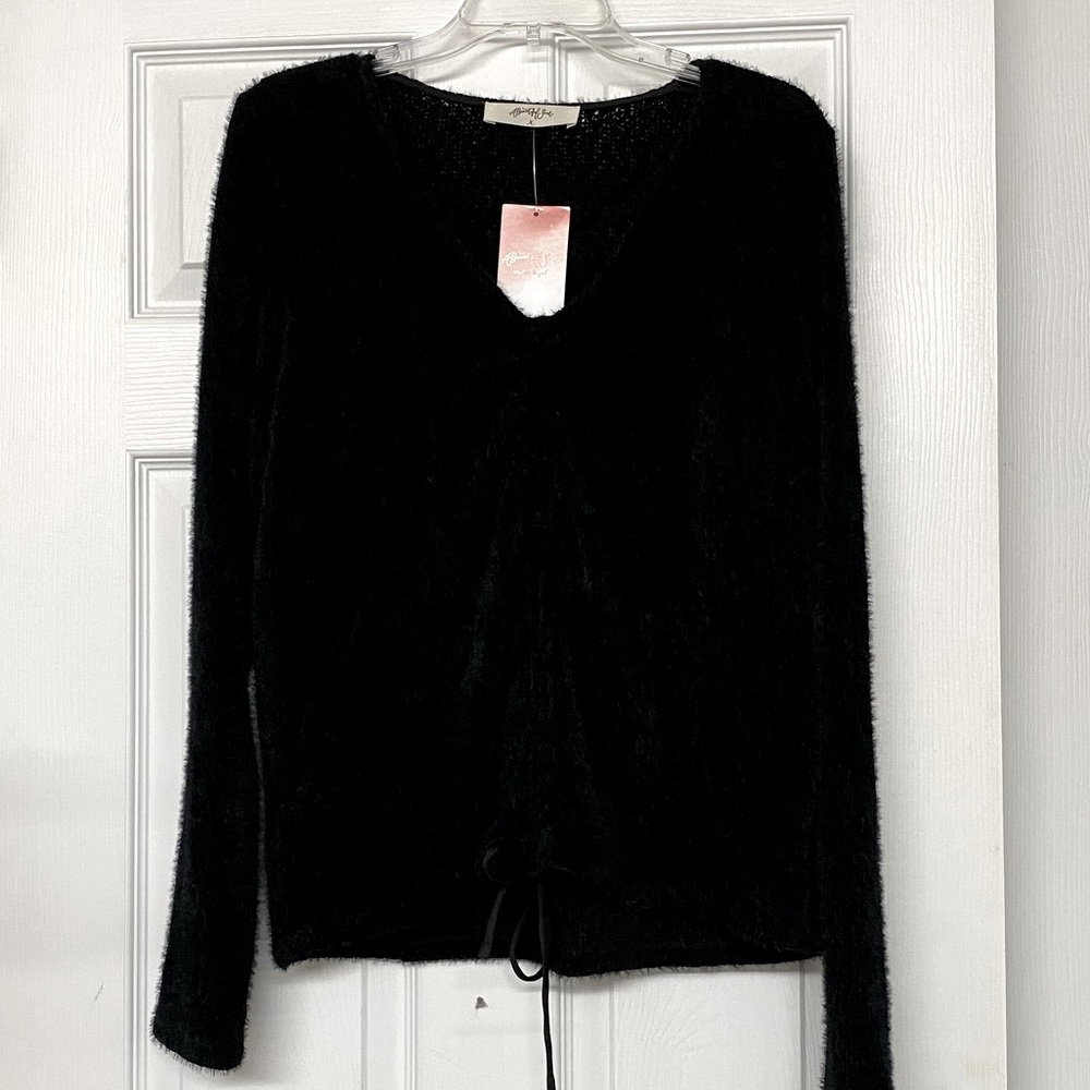Altar'd State A Beautiful Soul Arula Black Fuzzy Teddy Cozy Lounge Top Sz XL NWT